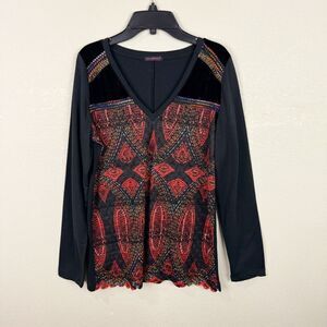 Custo Barcelona Long Sleeve Black Lace Knit Funky Graphic Top Shirt Medium